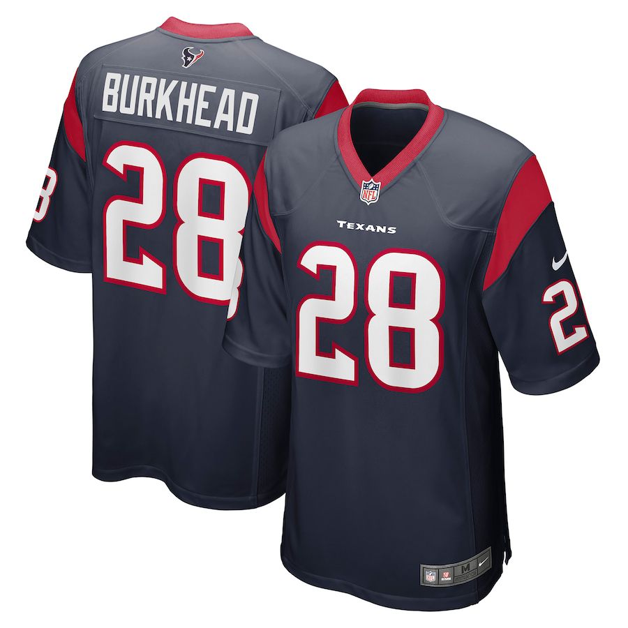 Men Houston Texans 28 Rex Burkhead Nike Navy Game Player NFL Jersey